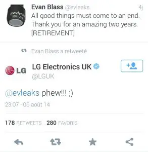 LG souffle un coup après l'annonce d'evleaks!