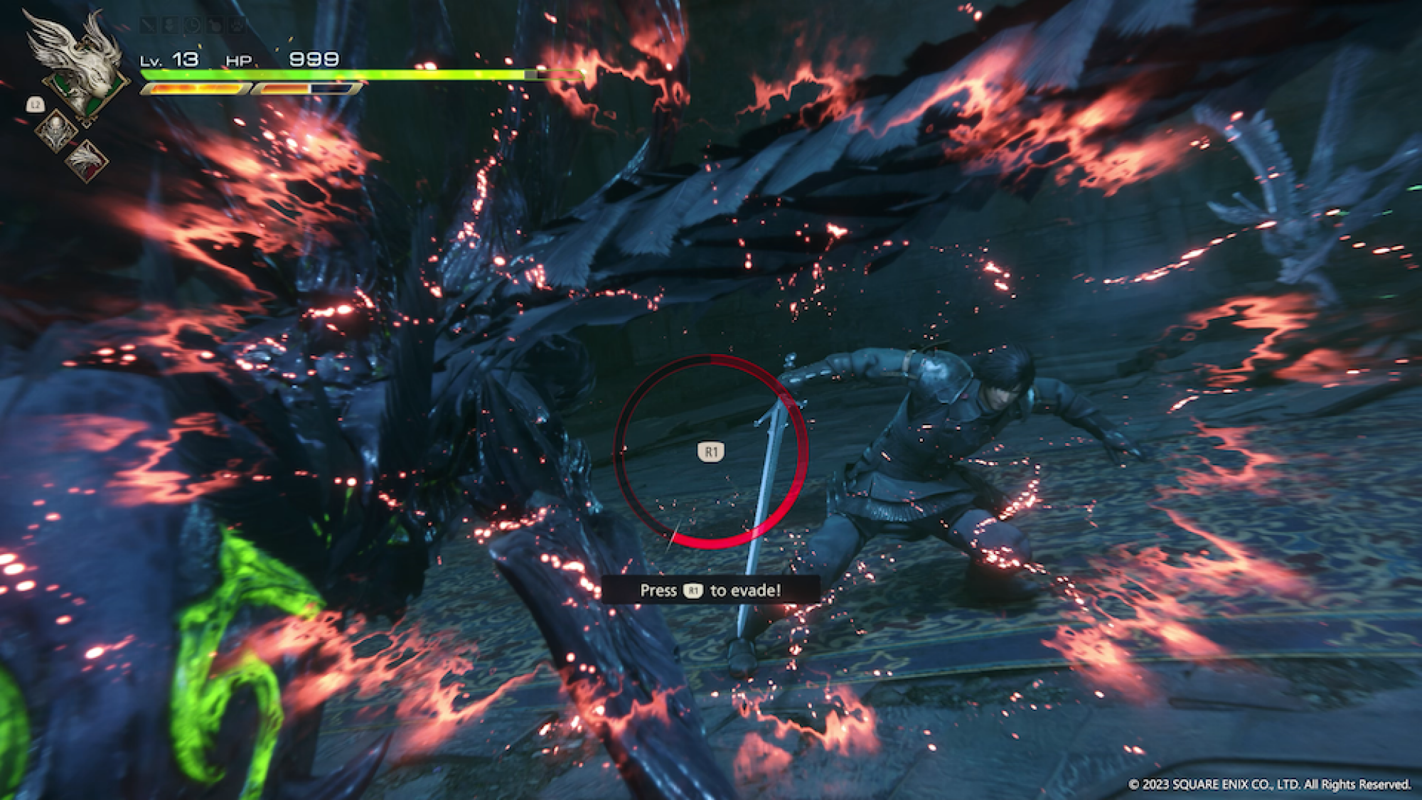 Capture d'écran QTE du combat contre le boss de Final Fantasy XVI