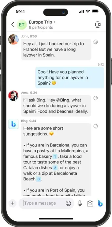 Chat Skype avec l'intégration de Bing AI