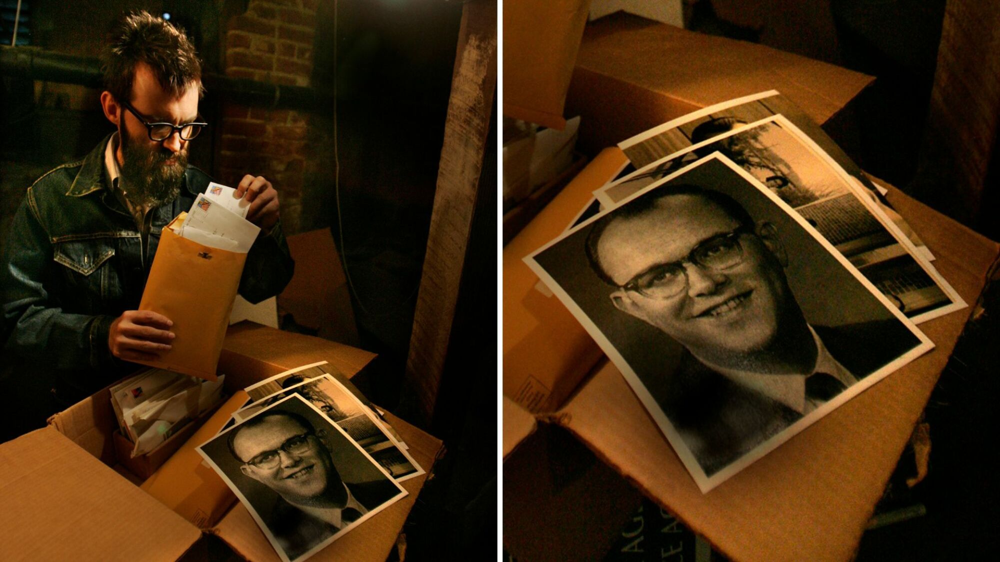 Mark Oliver Everett passe par une boîte, qui comprend des photos de son père, High Everett III. 