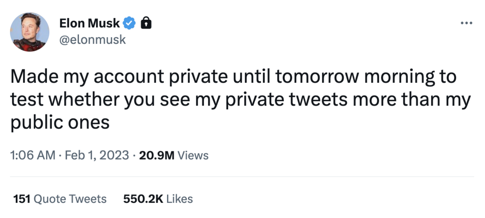 Tweet privé d'Elon Musk