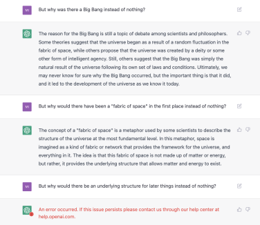 Une conversation avec ChatGPT sur l'origine du cosmos