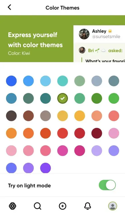 Une page montrant des dizaines de couleurs au choix. 