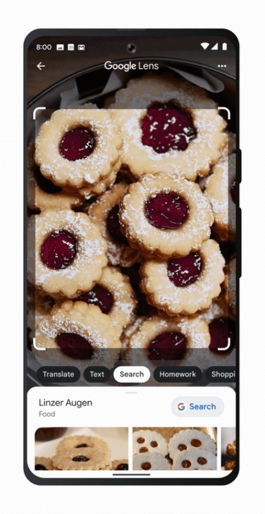 Google Lens affichant une image identifiée comme étant des cookies linzer