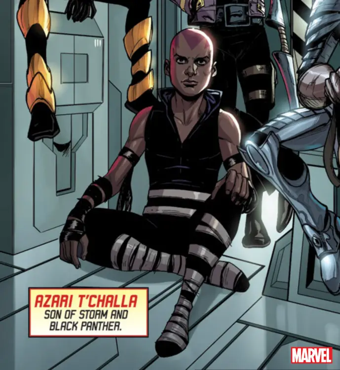 Un panneau de bande dessinée Marvel montrant Azari T'Challa.