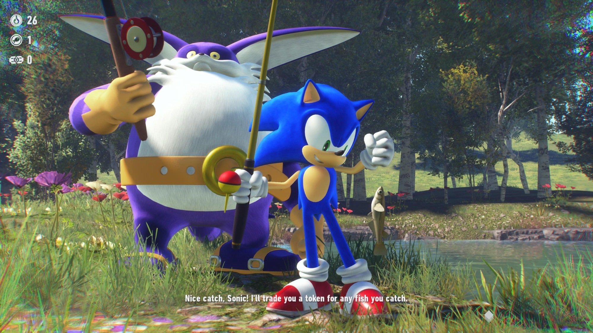 Big the Cat et Sonic pêchent dans Sonic Frontiers