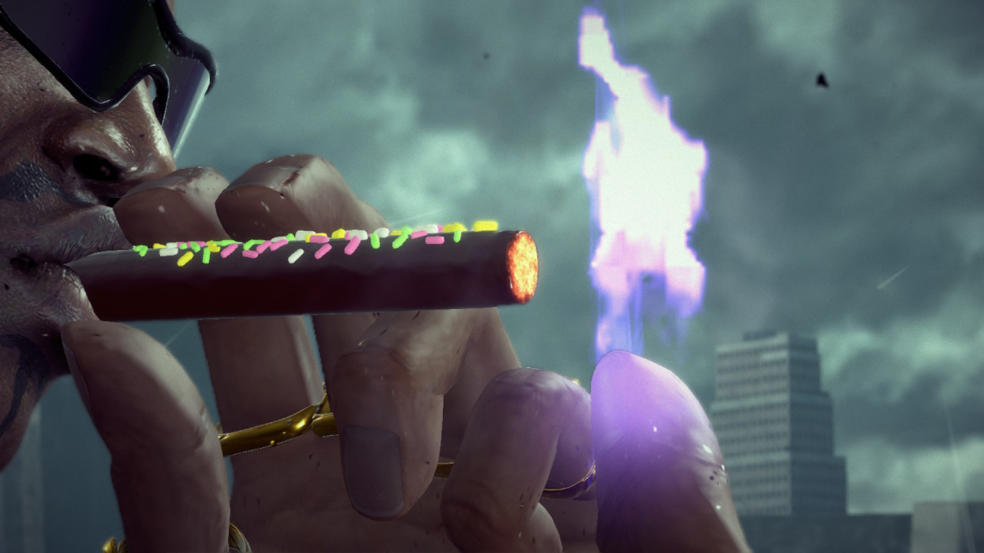 Bayonetta 3 Rodin fumant un cigare au chocolat