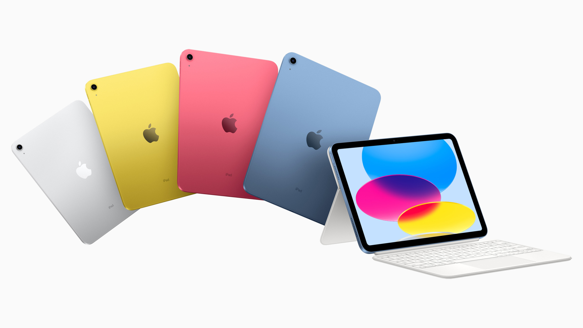 iPads en argent, jaune, rose et bleu