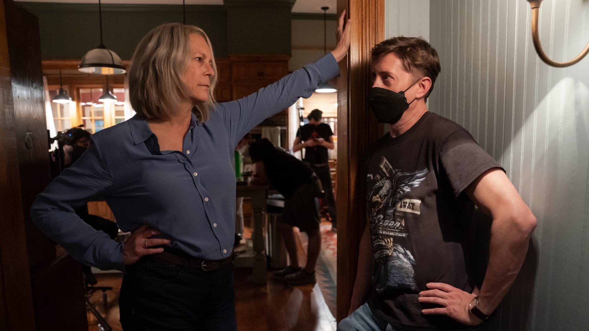 Jamie Lee Curtis et David Gordon Green sur le tournage de 