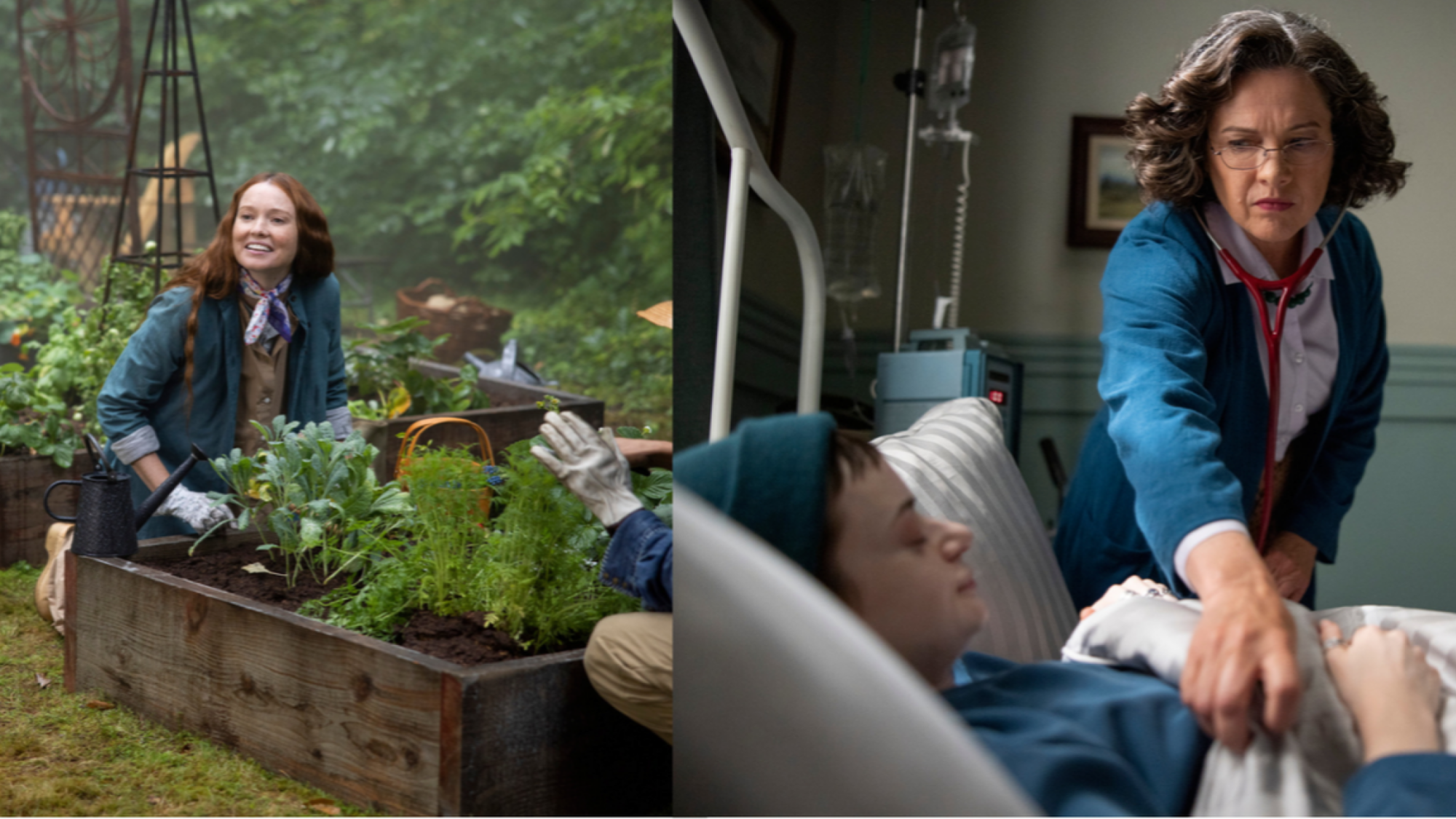 Femme dans le jardin par rapport à une femme dans une chambre d'hôpital 