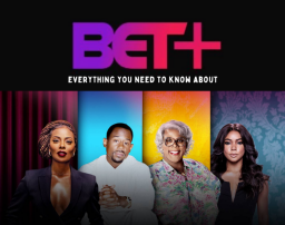 bet plus logo du service de streaming avec quatre images de personnages exclusifs d'émissions de paris