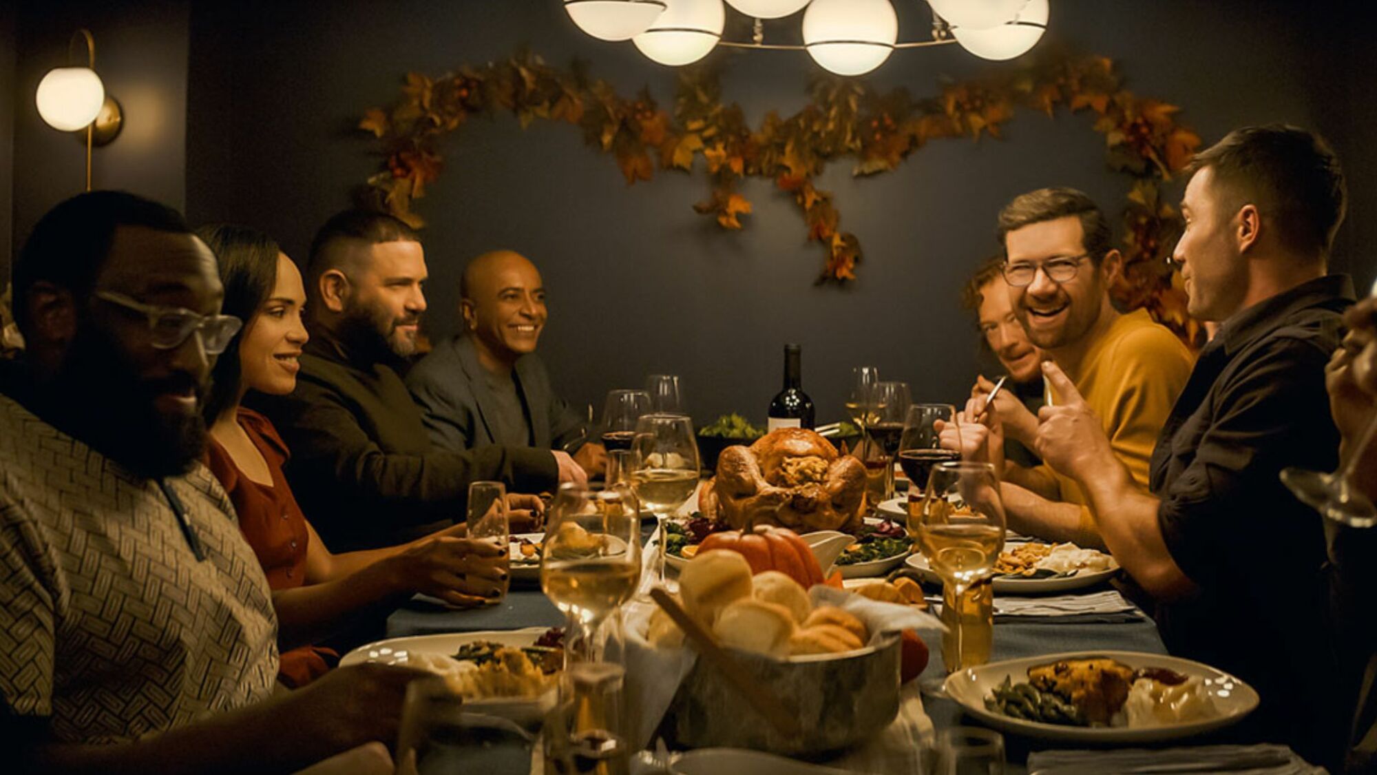 Les amis se réunissent pour un repas dans 