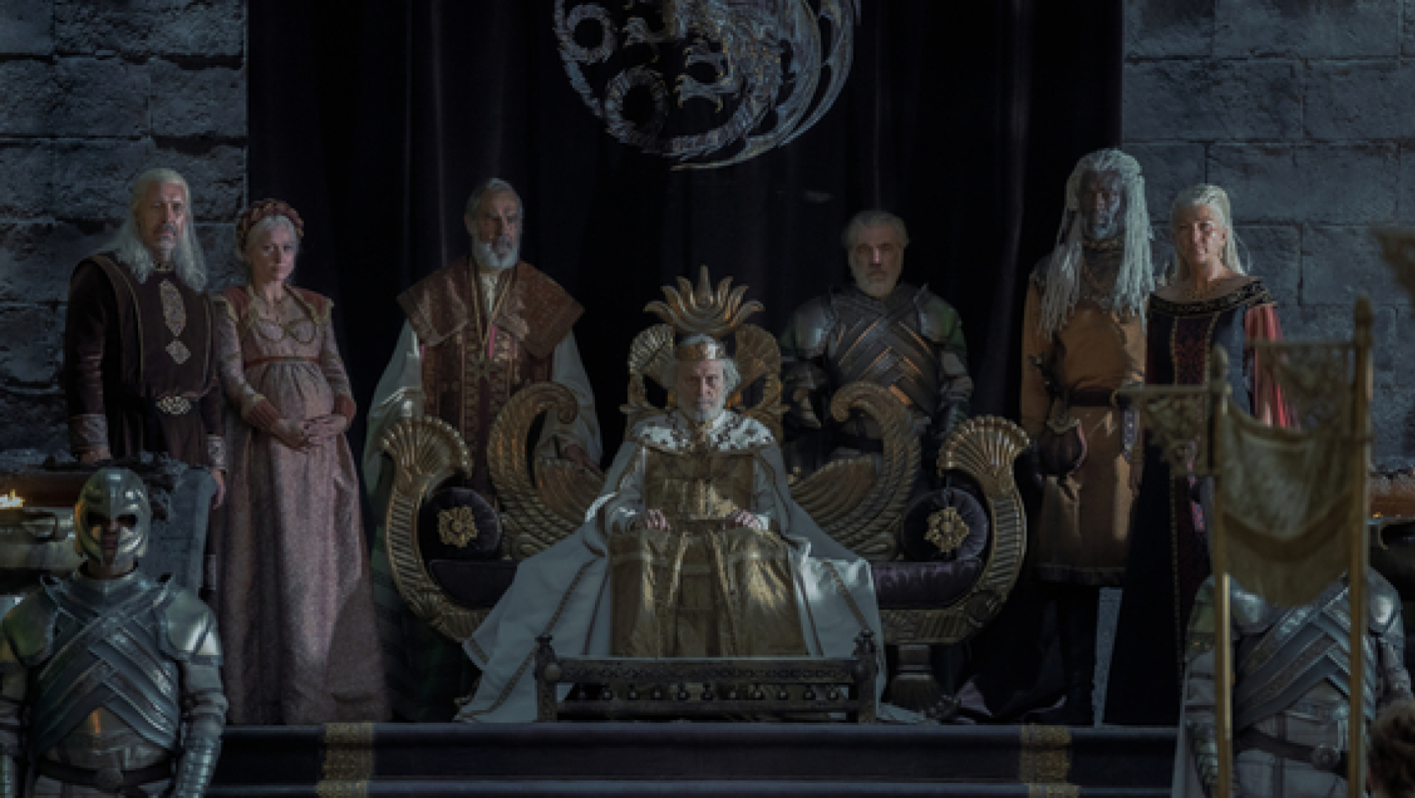 Paddy Considine, Sian Brooke, Michael Carter, Steve Toussaint et Eve Best dans le rôle de la famille Targaryen dans 