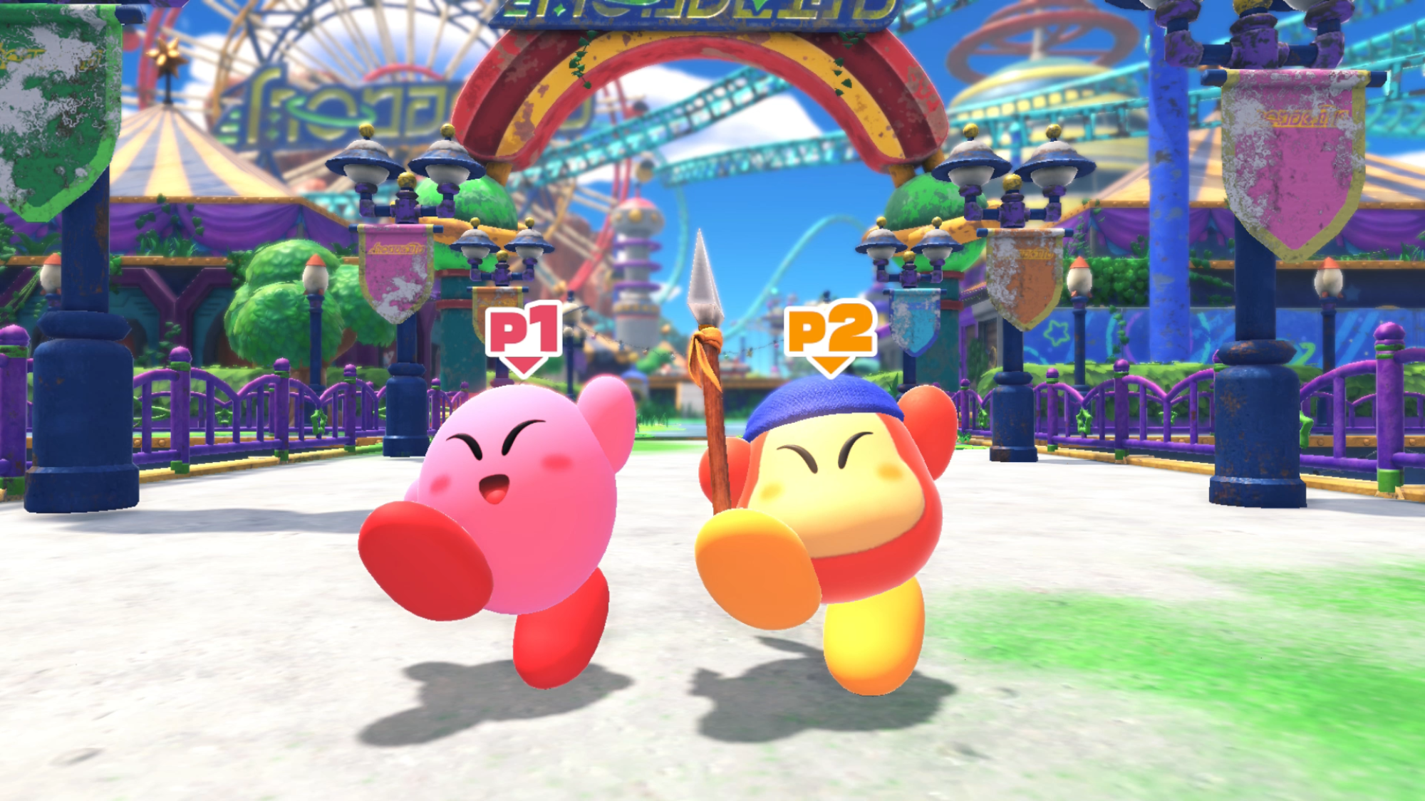 Kirby et Waddle Doo dans Kirby et la terre oubliée