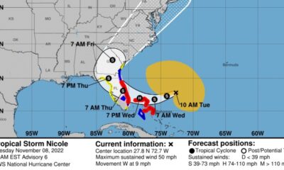 La piste de la tempête tropicale Nicole menace la Floride avec un ouragan qui touche terre.  Voir le chemin.