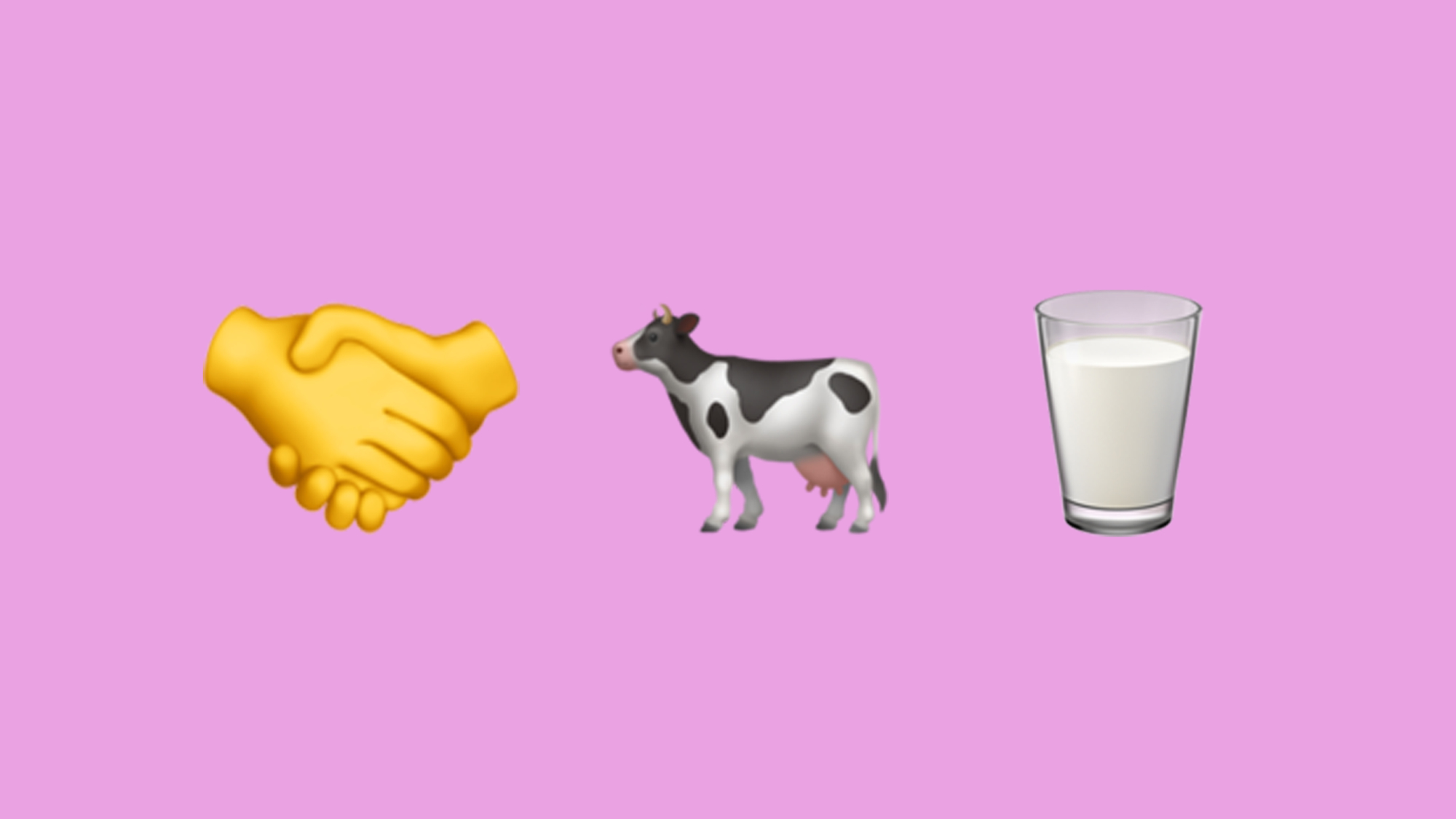 Un emoji de mains tremblantes à côté d'un emoji de vache et d'un emoji de verre de lait.