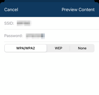 Capture d'écran de la saisie des détails WiFi dans l'application Qrafter