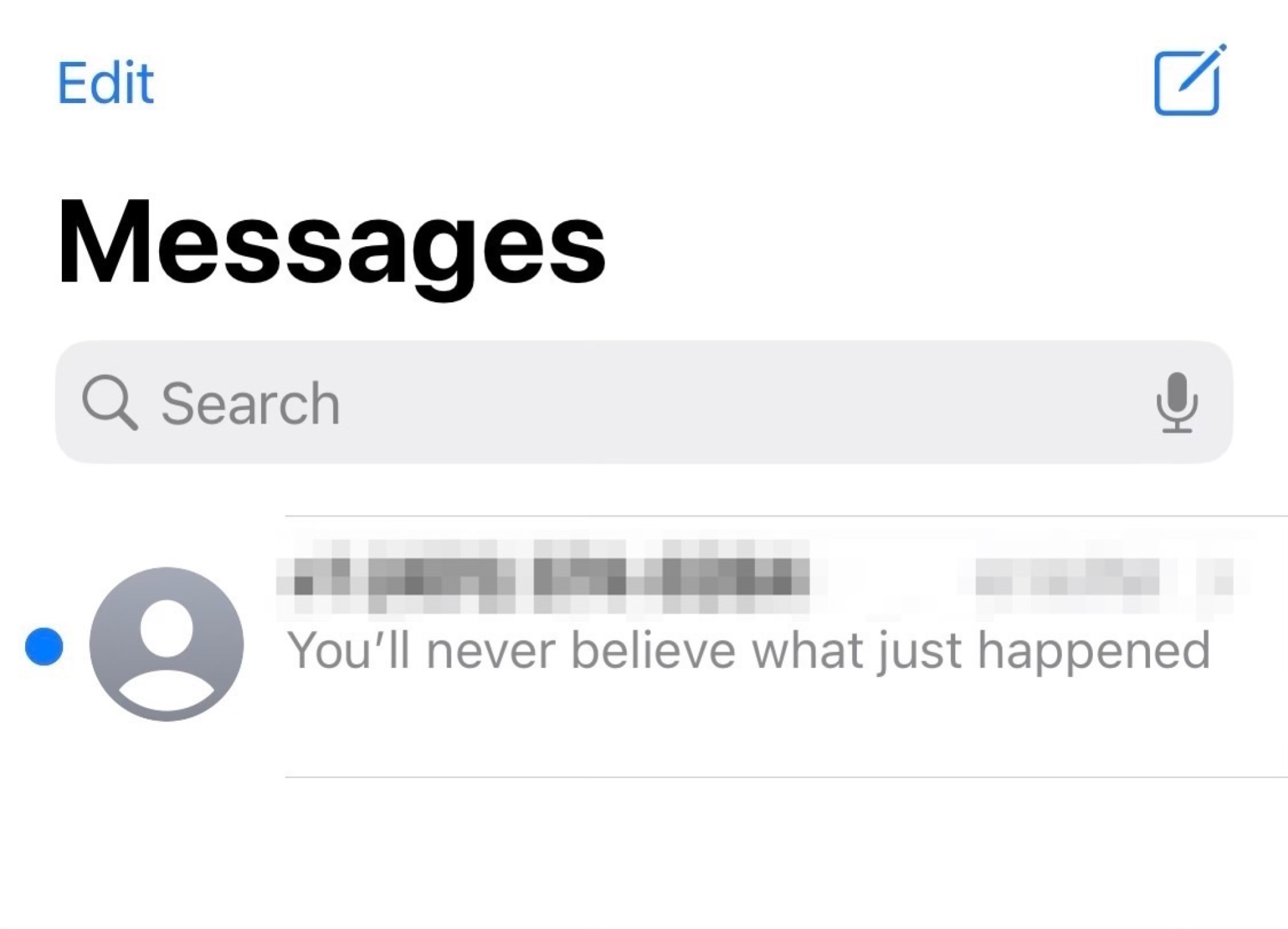 Capture d'écran d'iMessage affichant maintenant le message comme non lu