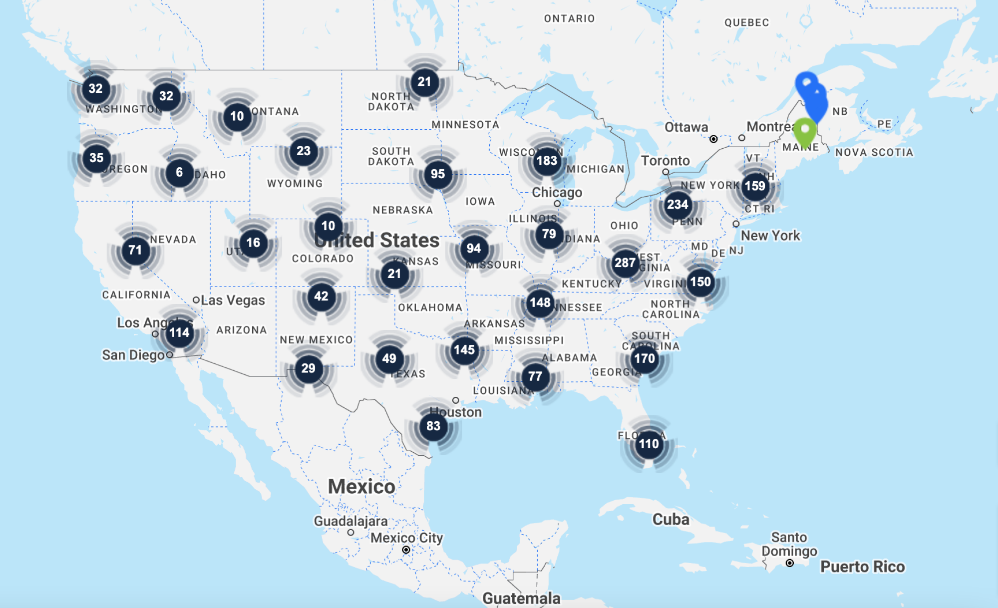 Une capture d'écran de la carte du Crisis Pregnancy Center des États-Unis. 