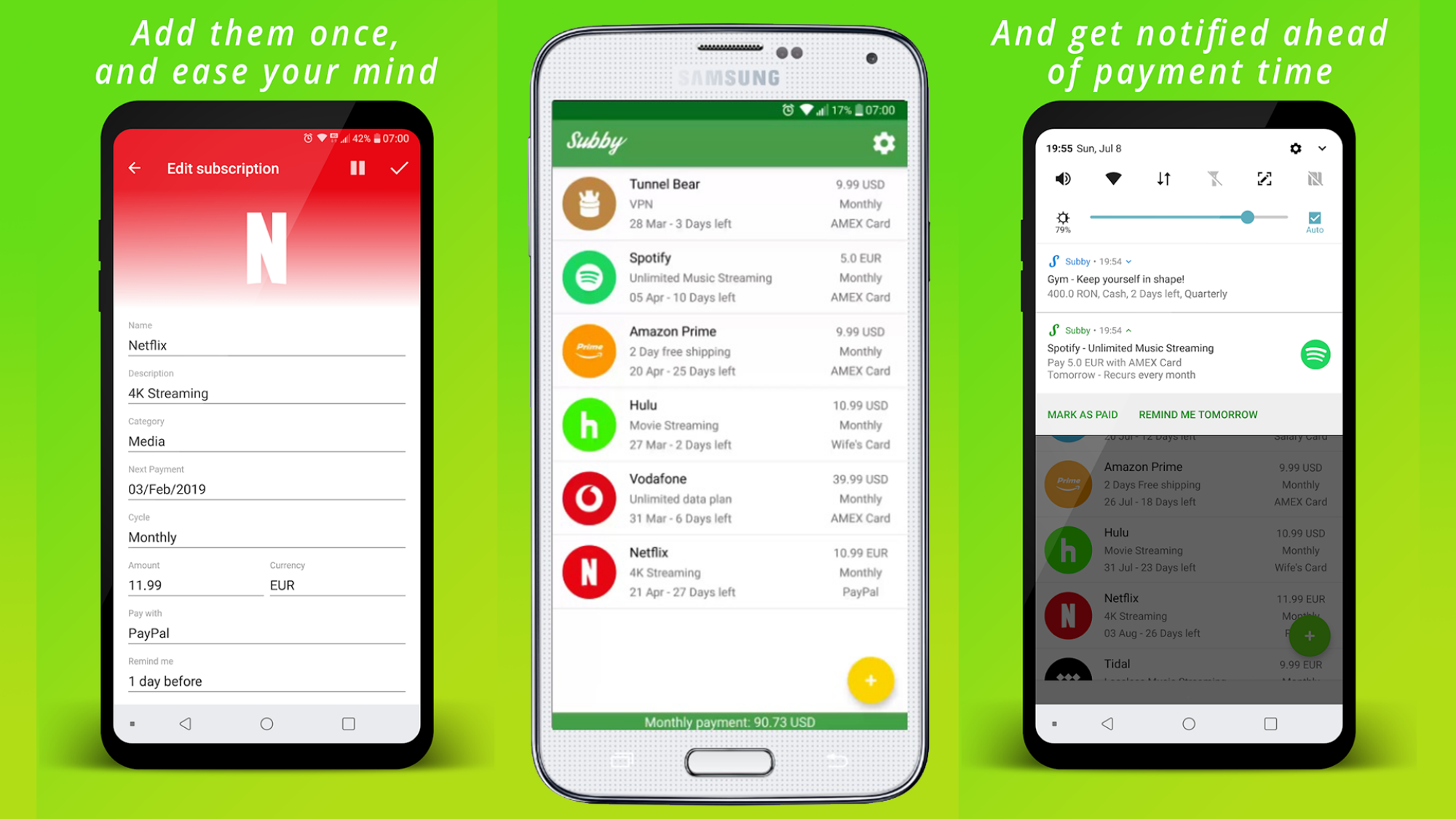 application subby sur android avec un fond vert moche