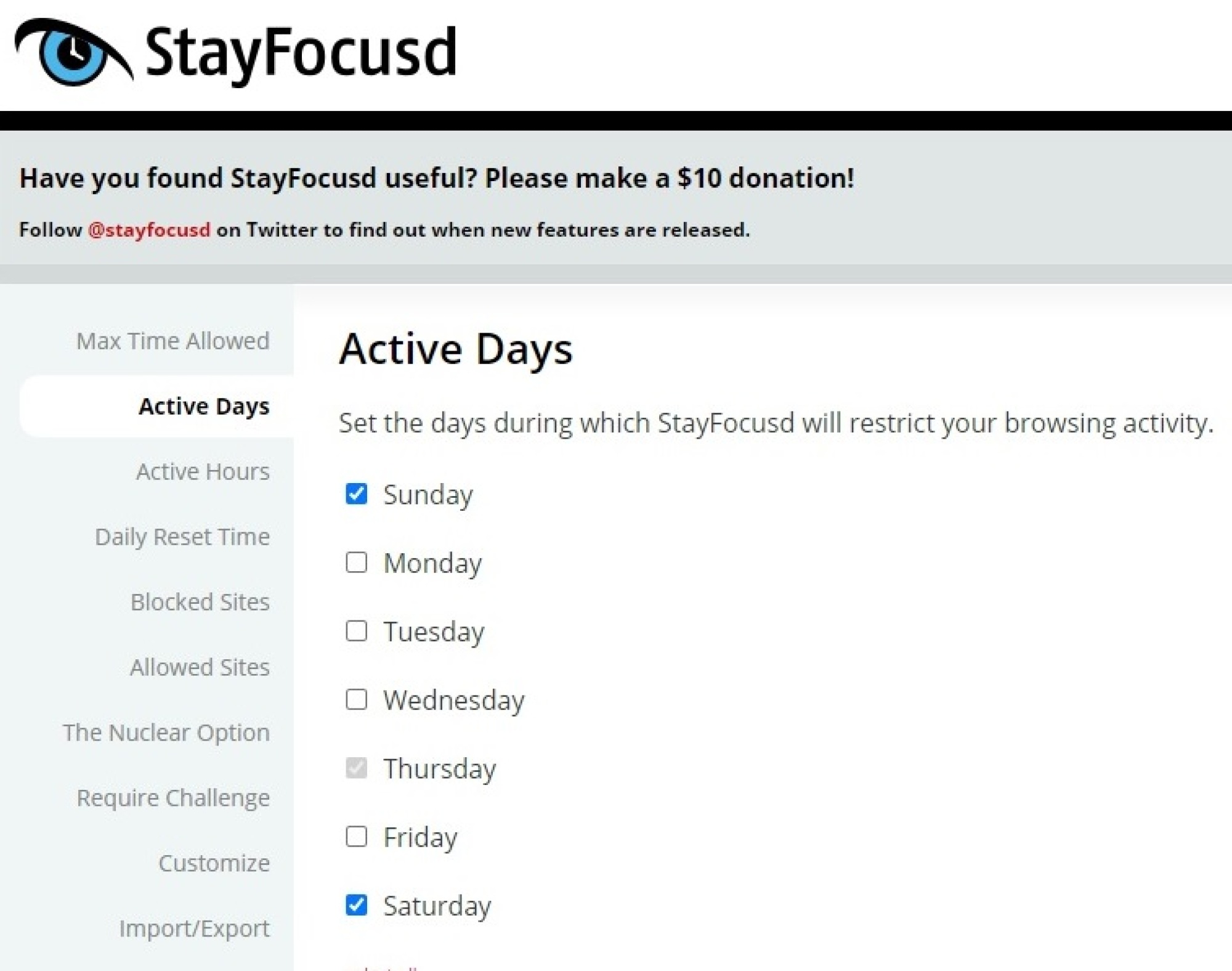 Capture d'écran de StayFocusd