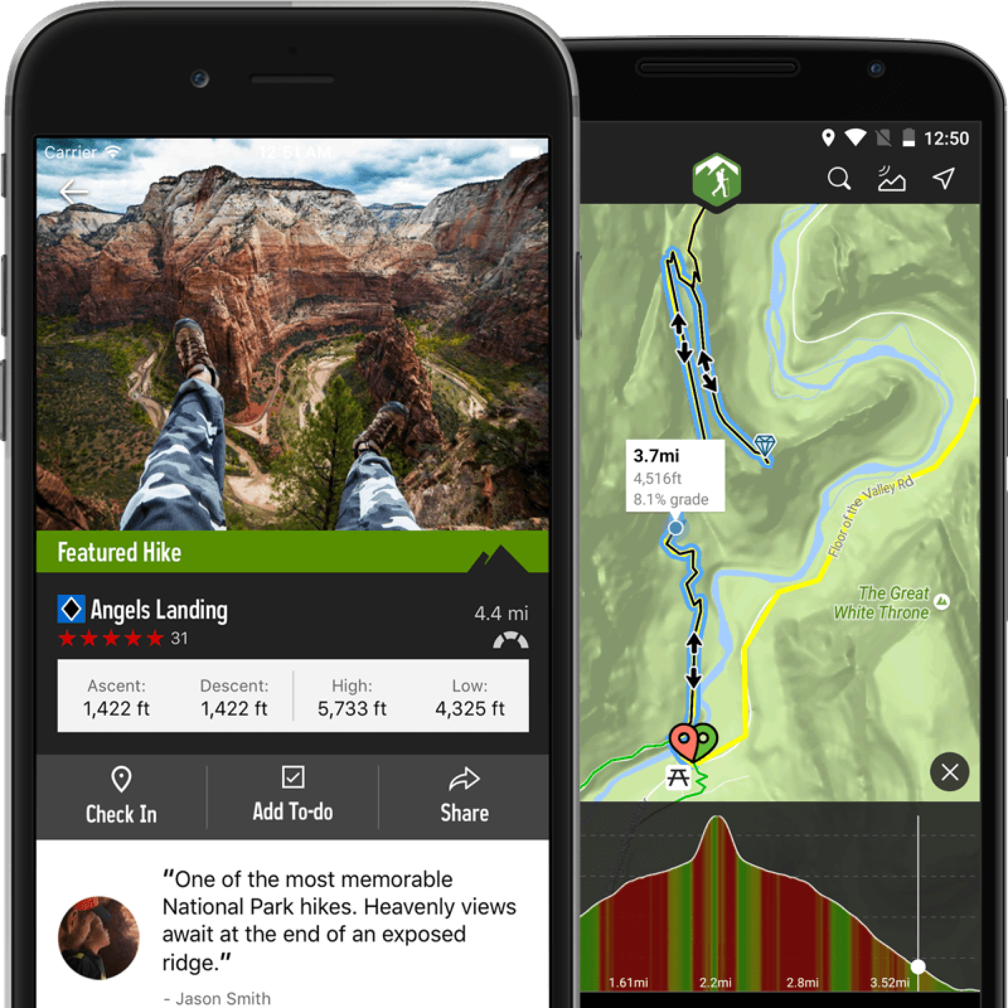 iPhone avec l'application Hiking Project ouverte