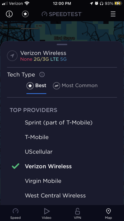 Écran des paramètres des cartes Speedtest