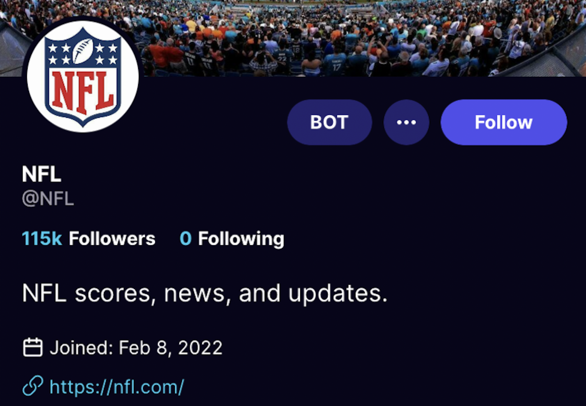 Le compte @NFL BOT sur Truth Social