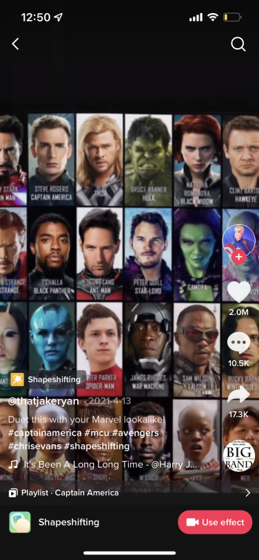 Vidéo TikTok montrant un collage de héros Marvel.