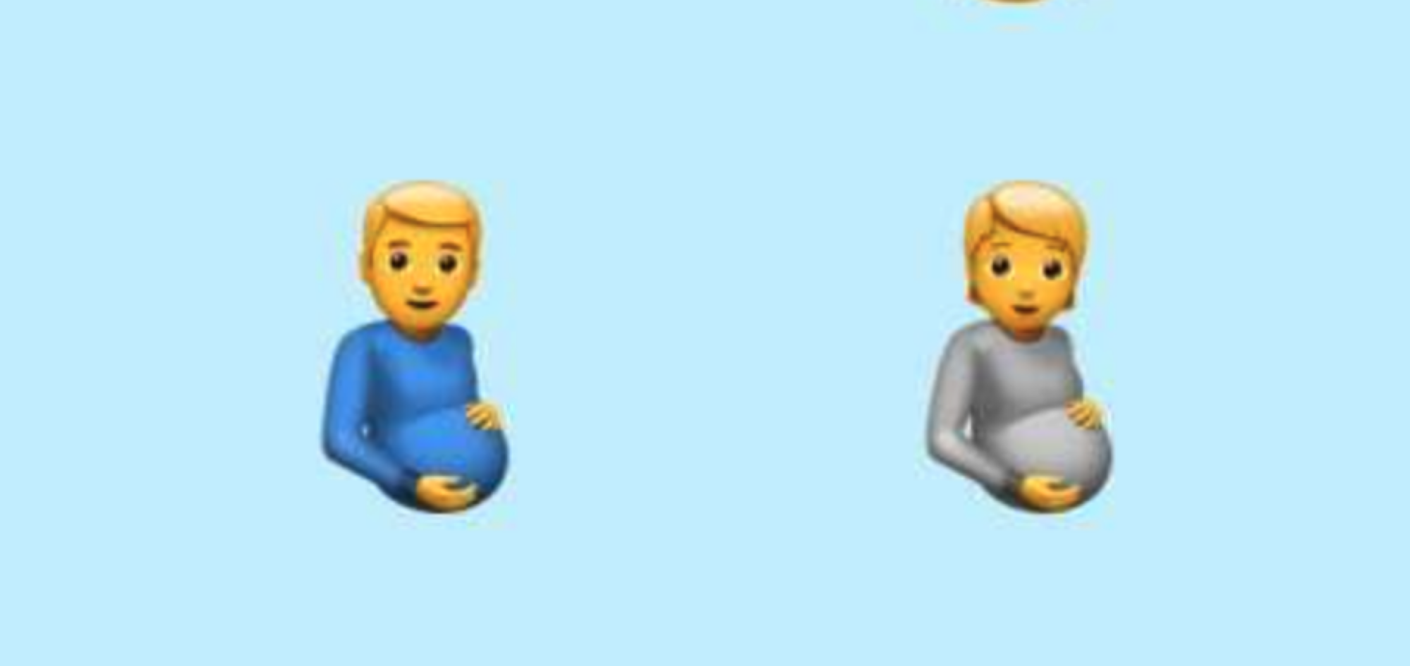 l'homme enceinte et la personne enceinte emoji côte à côte sur fond bleu
