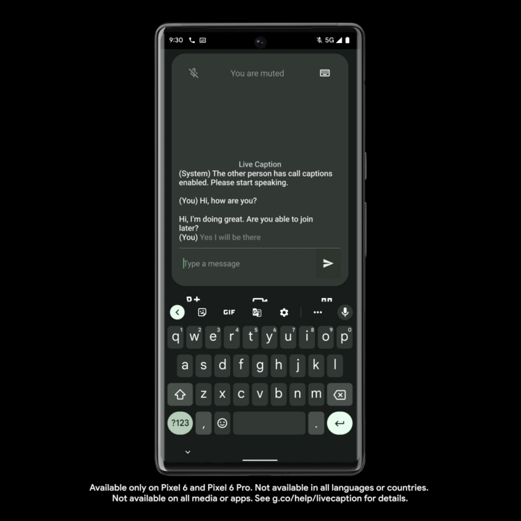 Un écran d'appel Google Pixel affichant la synthèse vocale en direct. 