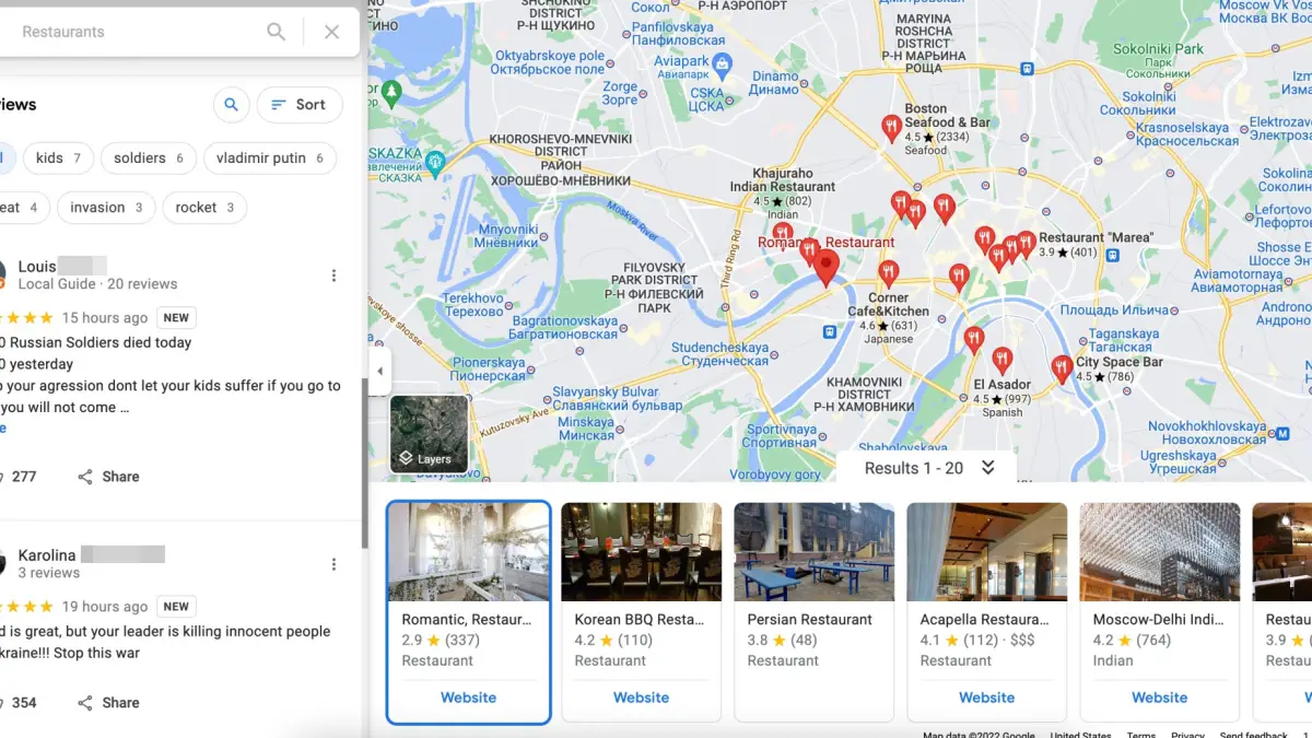 La lutte contre la désinformation russe via les avis de restaurants de Google