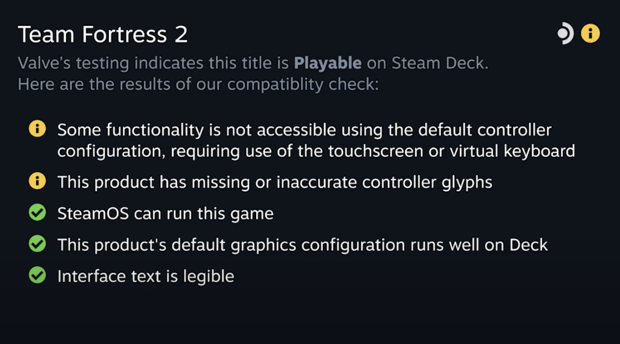 Informations sur le Steam Deck de Team Fortress 2
