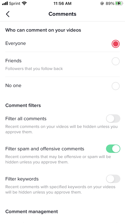 Capture d'écran affichant les options sur un profil TikTok