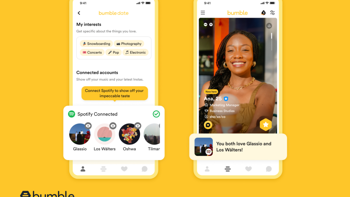 Bumble met à jour la fonctionnalité Spotify pour encourager la compatibilité musicale