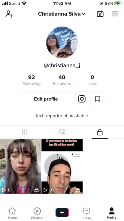 Capture d'écran de mon profil TikTok