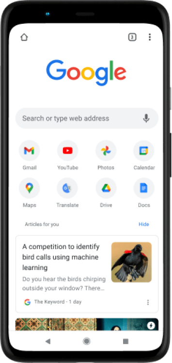 Format de moteur de recherche Google affiché sur un écran de téléphone.