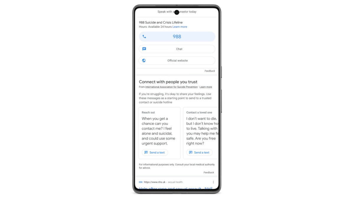 Les recherches Google liées au suicide fourniront des modèles de message pour tendre la main