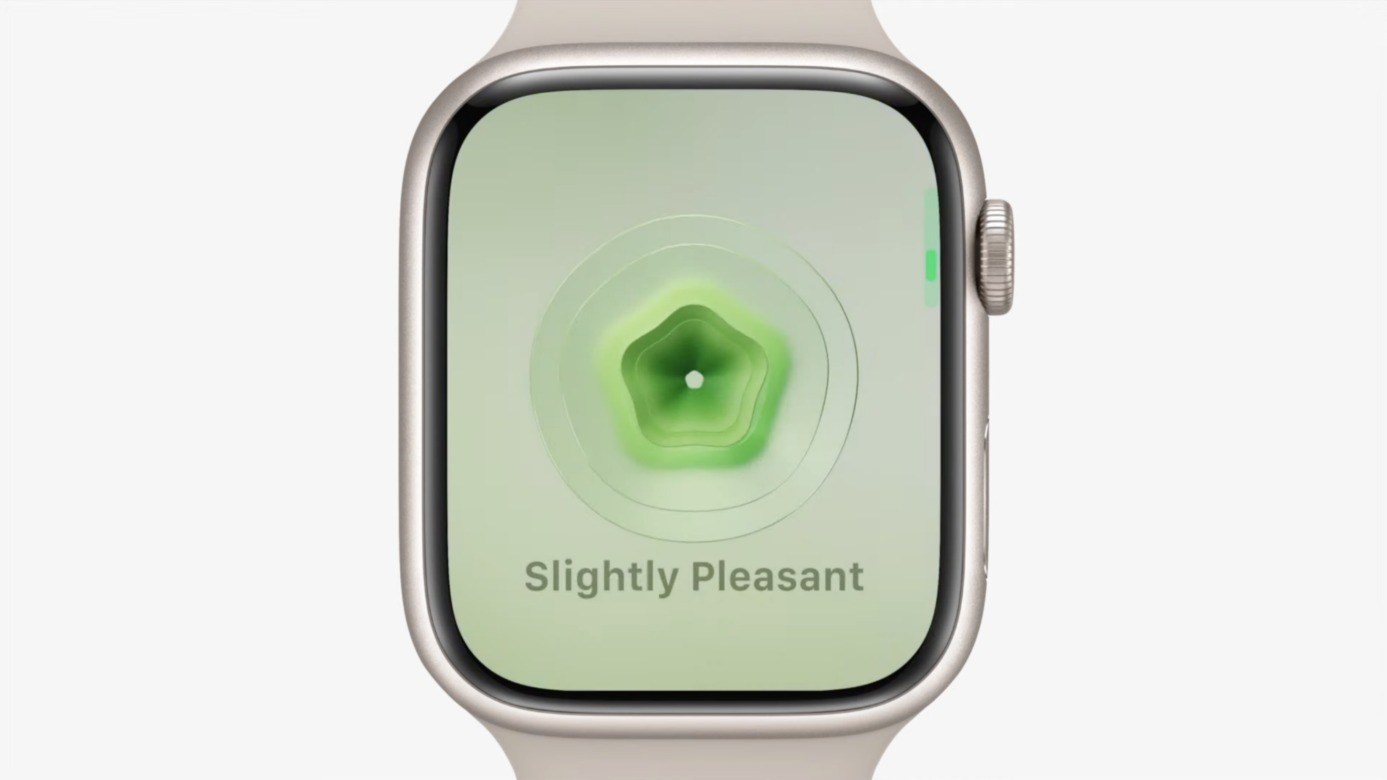 Une Apple Watch affiche une invite d'émotion verte qui se lit 