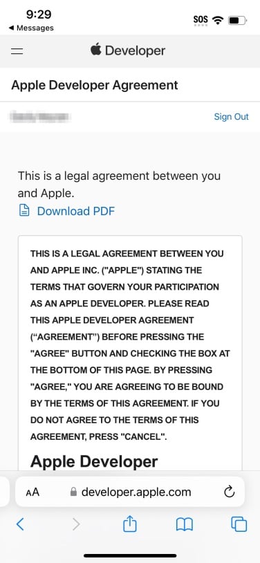 Accord juridique d'Apple pour participer au programme pour développeurs