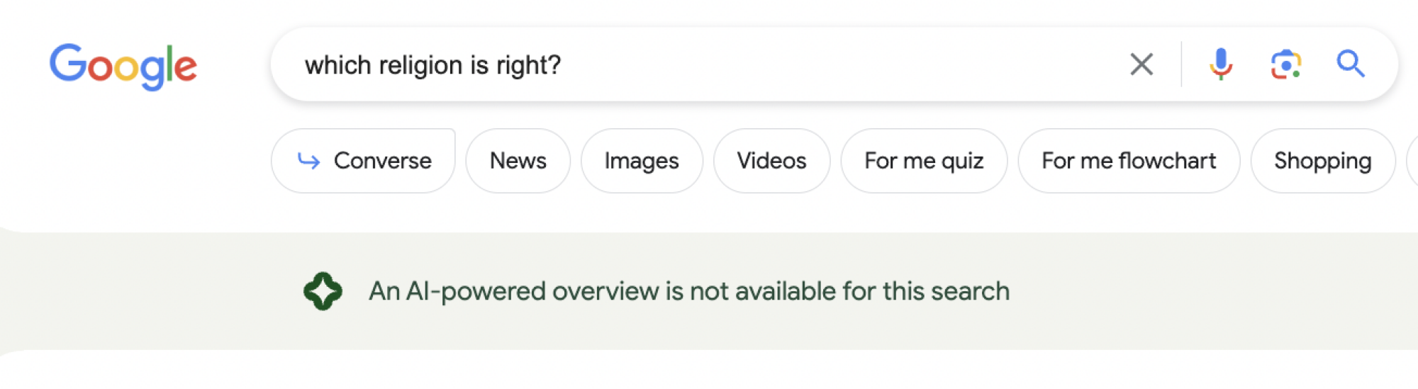 un autre résultat Google Search Generative Experience résultat sur la religion