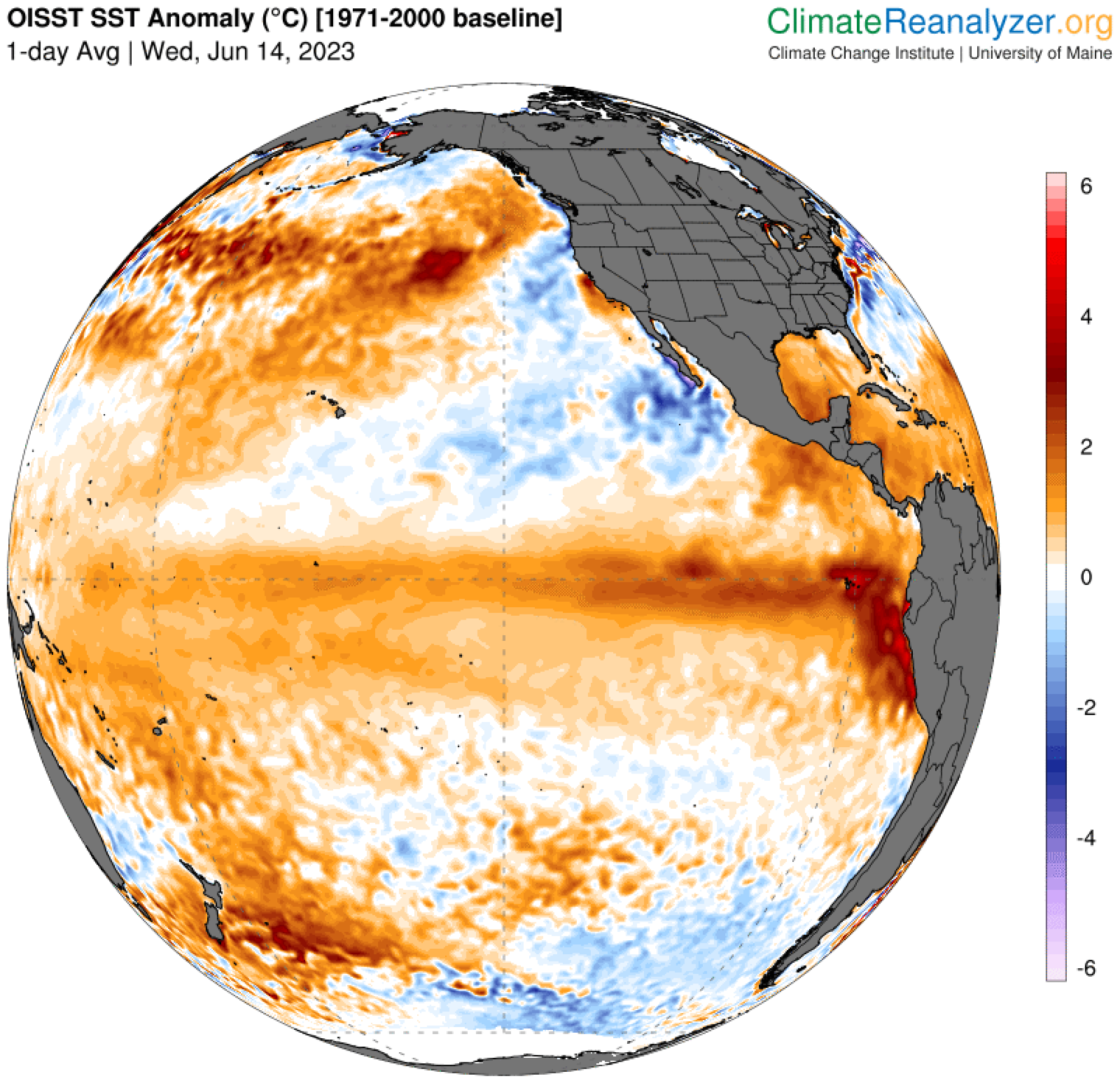 Un globe montrant le développement d'El Niño, vu le 14 juin 2023.