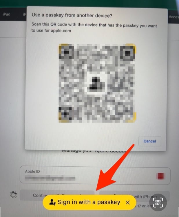 Code QR montrant le lien sur un iPhone