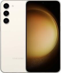 Téléphone cellulaire Samsung Galaxy S23+ Plus de couleur crème, illustré à l'avant et à l'arrière