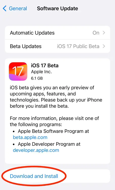 La version bêta publique d'iOS 17 disponible au téléchargement et à l'installation dans les mises à jour logicielles