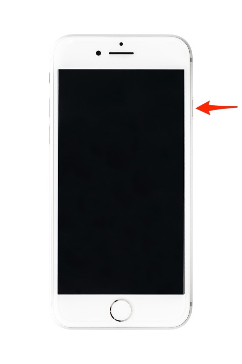 iPhone 8 avec une flèche pointant vers le bouton de droite