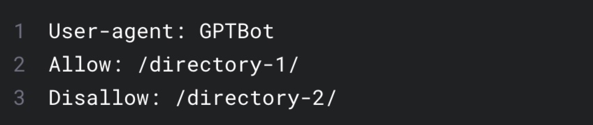 Le code permettant d'interdire ou d'autoriser GPTBot à partir des pages de votre site.