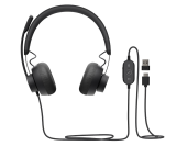 casque filaire noir avec connectivité USB