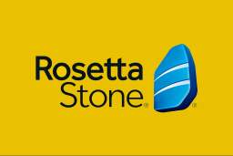 Logo Rosetta Stone en jaune, bleu et noir