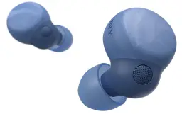 écouteurs sans fil bleus : un au premier plan, vue arrière en arrière-plan 
